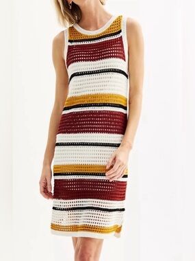 Nine West Crochet Cotton Striped Shift Dress   Sleeveless.   Sz XXL.   NWT!